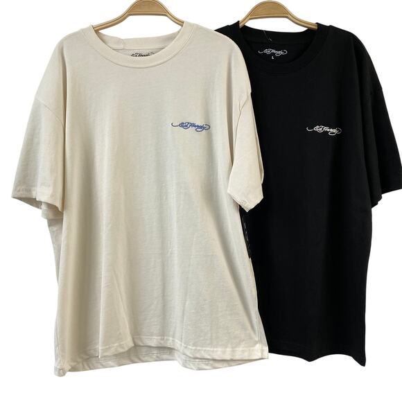 Ed Hardy Other - Ed Hardy Embroidered Logo Tee T-shirt Men Size L Lot of 2 Cream Black Skater NWT